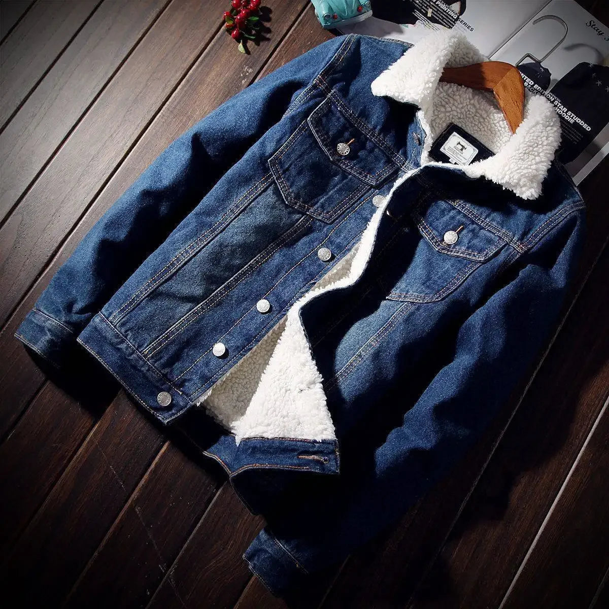 Winter Denim Fleece Cotton Mens Jacket