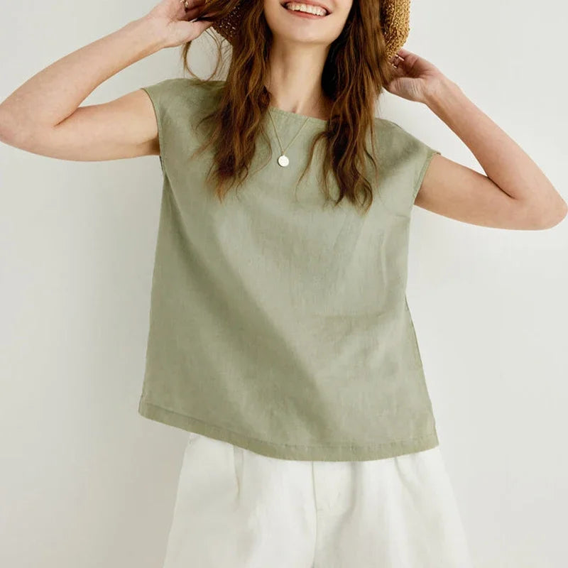 Sunset Prairie Dots Casual Top Linen Womens Top