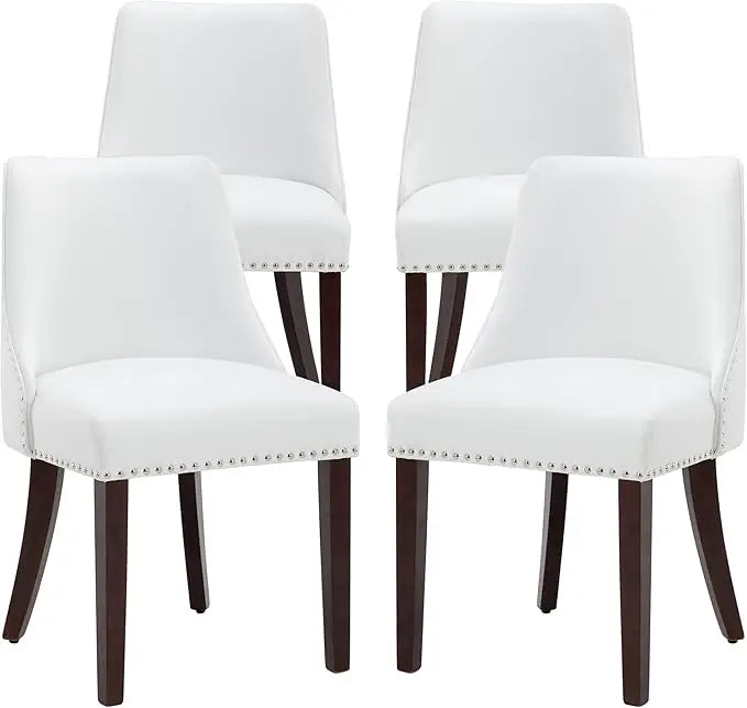 Mid Century Modern Linen Dining Chairs Set with Wood Legs