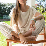 Tranquil Azure Dots Casual Linen Womens Top