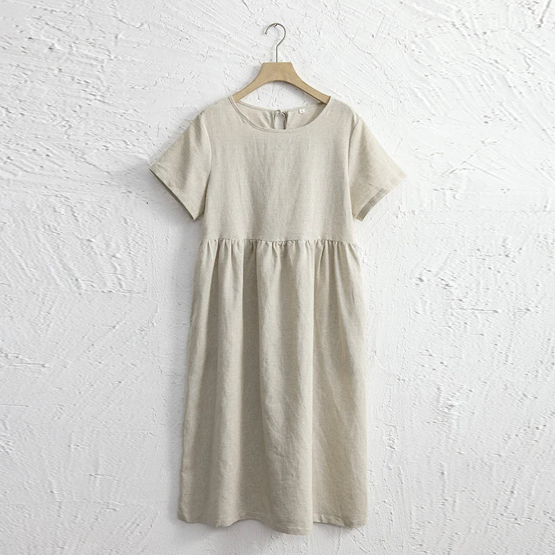 Green Olives 1Pc Cotton Linen Womens Dress