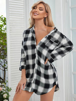 Midnight Sky Plaid Long Sleeve Womens Lounge Dress Pajamas
