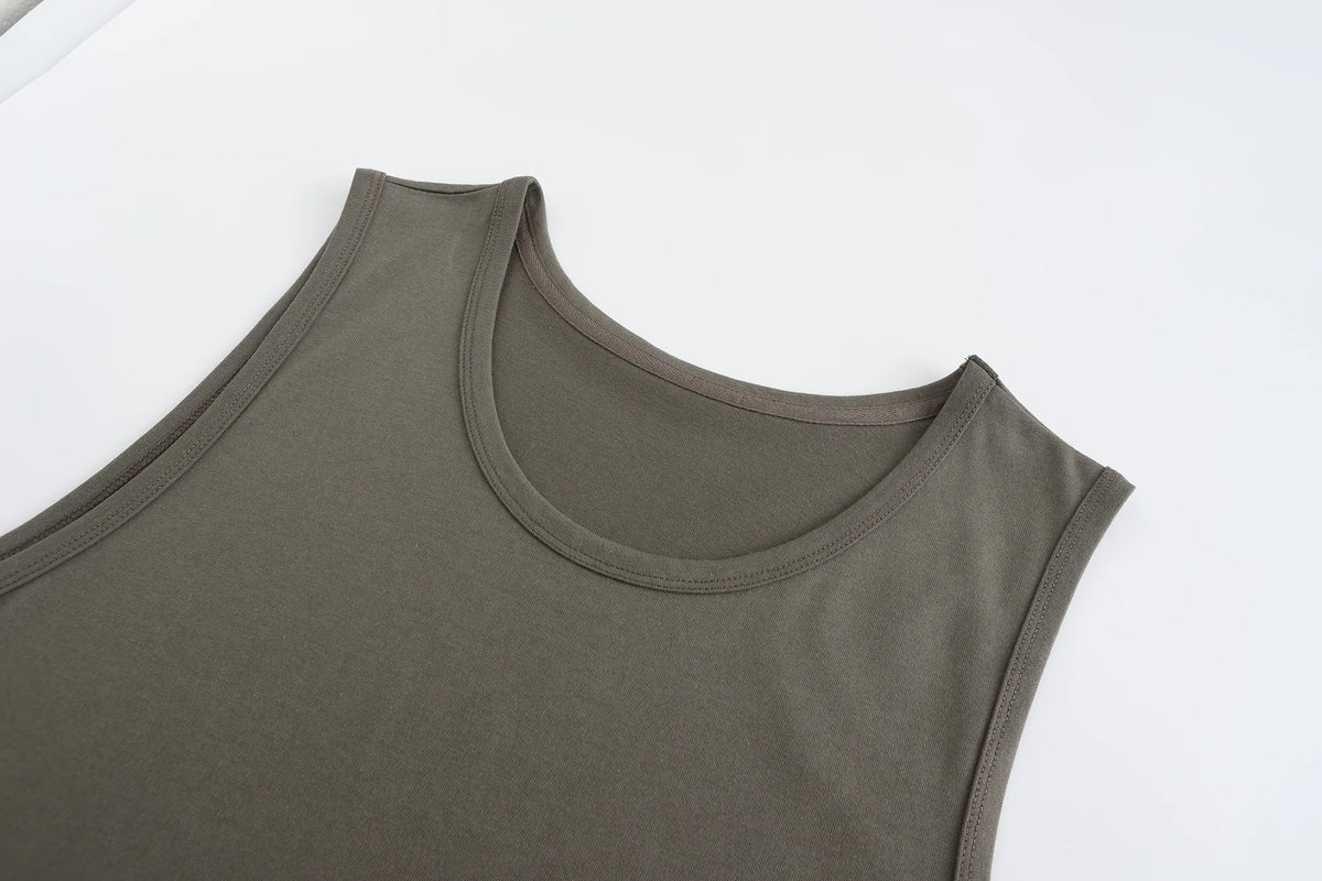 Olive Green Sleeveless Basic Cotton Mens Activewear Tank