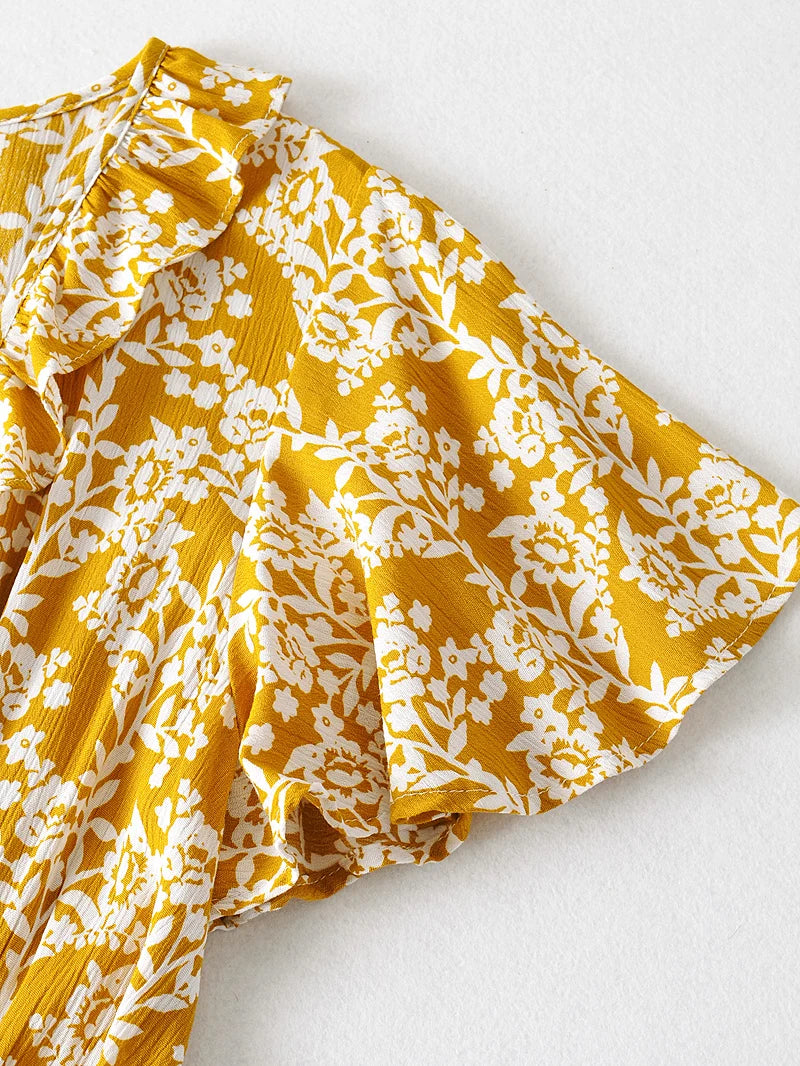 Pineapple Floral Cotton Viscose Womens Jumpsuit