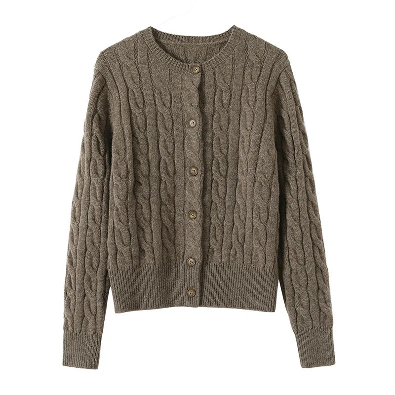 Wool Cable Knit Cardigan Women Sweater