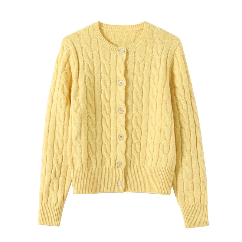 Wool Cable Knit Cardigan Women Sweater
