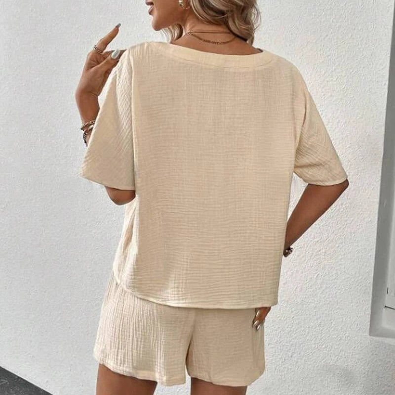 Night Falls Short Sleeve Blouse & Shorts 100% Cotton Womens Set