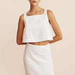 Natural Grain Square Neck Sleeveless 100% Linen Womens Crop Top