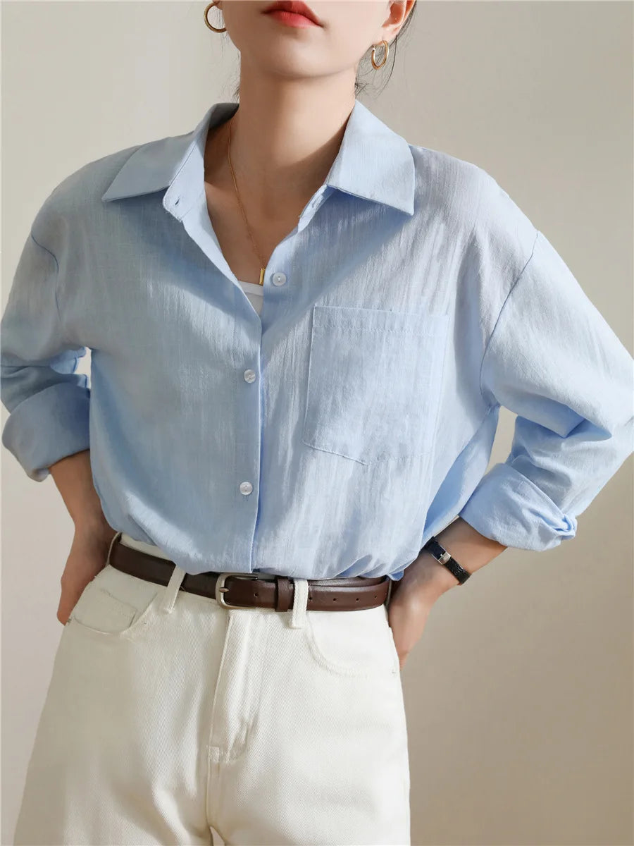 Sunlit Glacier Blue (Solid) Casual Shirts Cotton Womens Top