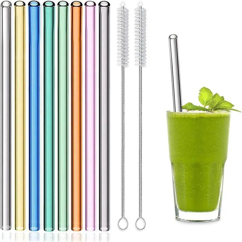 Azure Frost Reusable Heat-Resistant Borosilicate Glass Straws With Cleaning Pipes