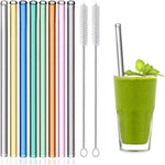 Azure Frost Reusable Heat-Resistant Borosilicate Glass Straws With Cleaning Pipes