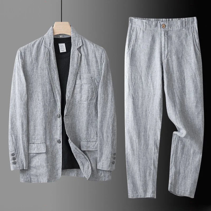 Gray Horizon 3Pcs Suit Linen Mens Blazer, Shirt & Pant Set
