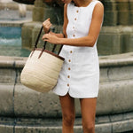 Fern Maple White Solid Dress Linen Womens Dress