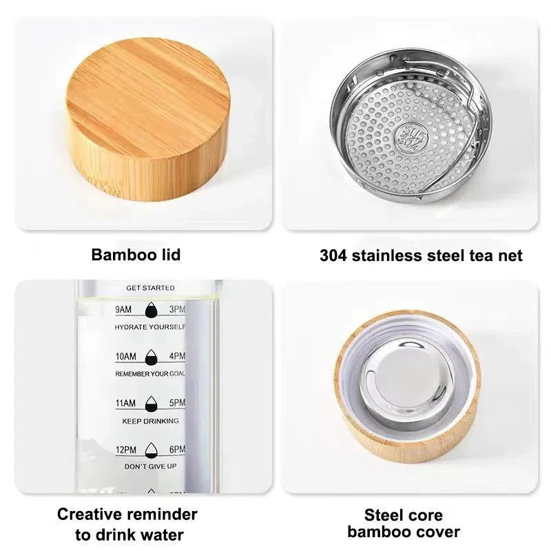 Serene Streams Glass Water Bottle With Bamboo Lid | Hypoallergenic - Allergy Friendly - Naturally Free