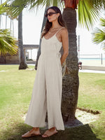 Khaki Dune Casual Viscose Linen Womens Jumpsuit