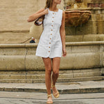 Fern Maple White Solid Dress Linen Womens Dress