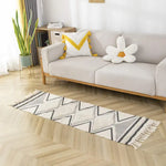 Rusty Sky Blue Geometric Cotton Linen Rug