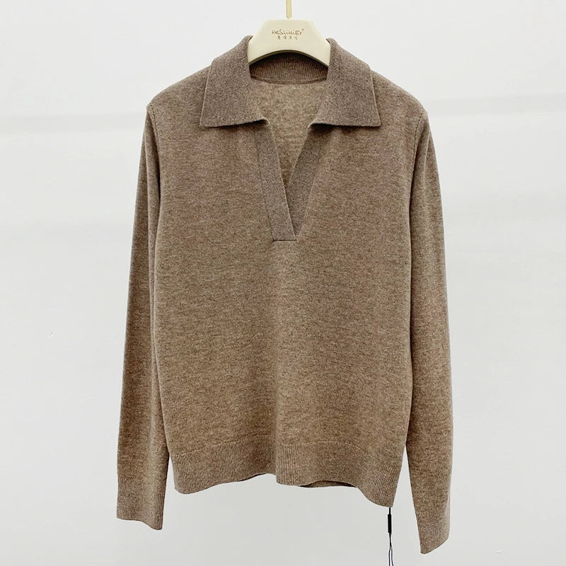 Oat Latte Collar 100% Wool Womens Sweater