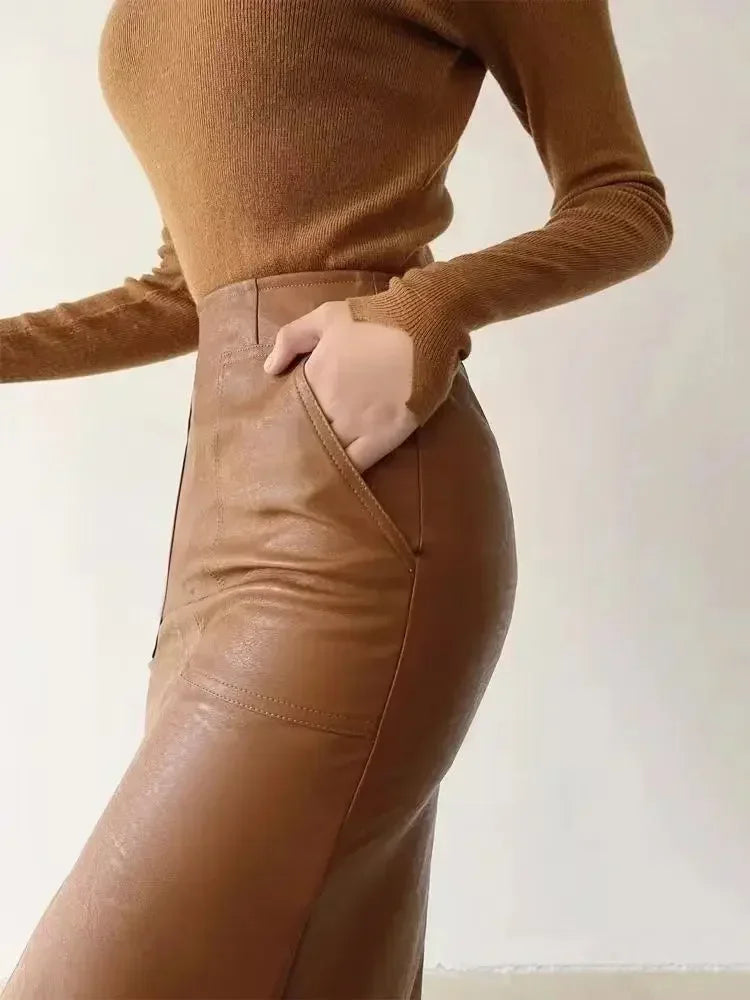 Moonlit Shadow Faux Leather Womens Skirt