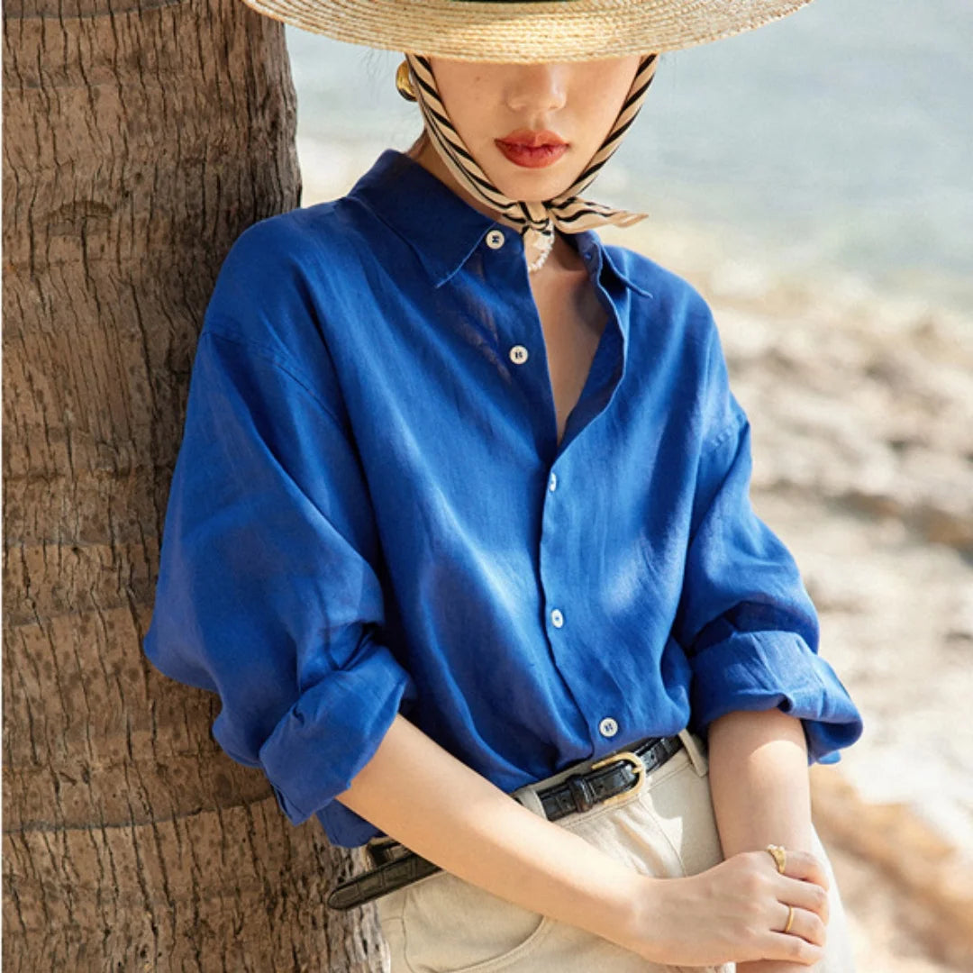 Sunlit Glacier Blue (Solid) Casual Shirts Cotton Womens Top