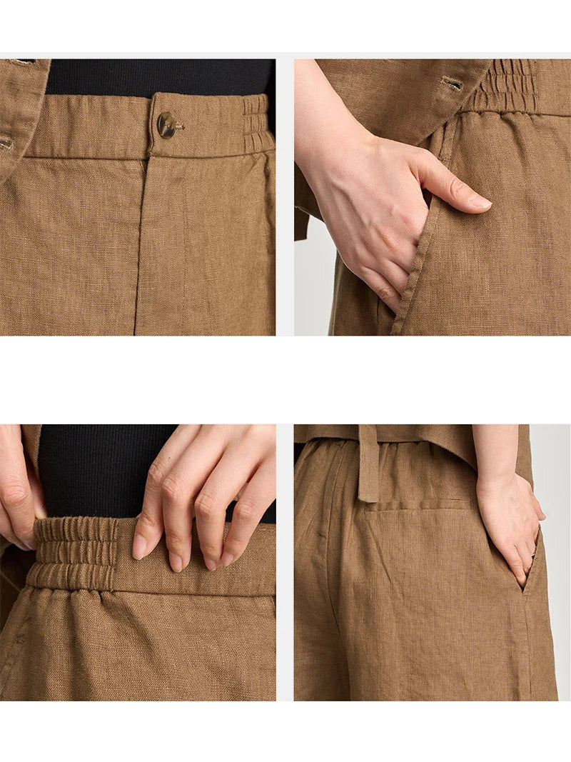 Twilight Moss Cotton Linen Womens Shorts