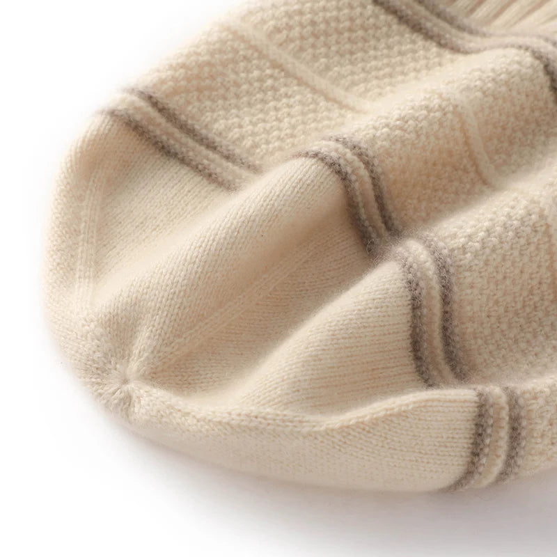 Silver Forest Stripes Knit Cashmere Womens Hat | Hypoallergenic - Allergy Friendly - Naturally Free