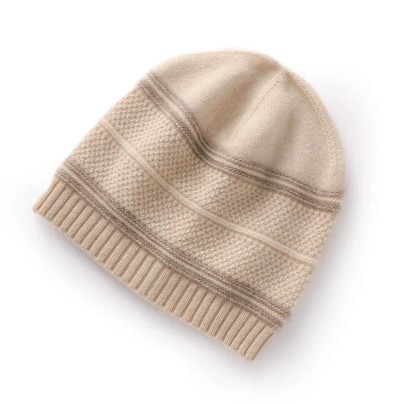 Silver Forest Stripes Knit Cashmere Womens Hat | Hypoallergenic - Allergy Friendly - Naturally Free