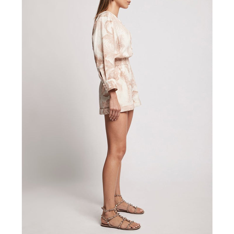 Sky Blush Floral Linen Romper | Hypoallergenic - Allergy Friendly - Naturally Free