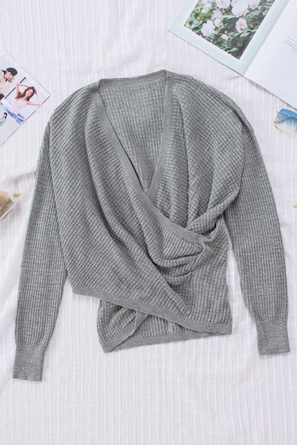 Cloudy Meadow Waffle Knit Womens Sweater