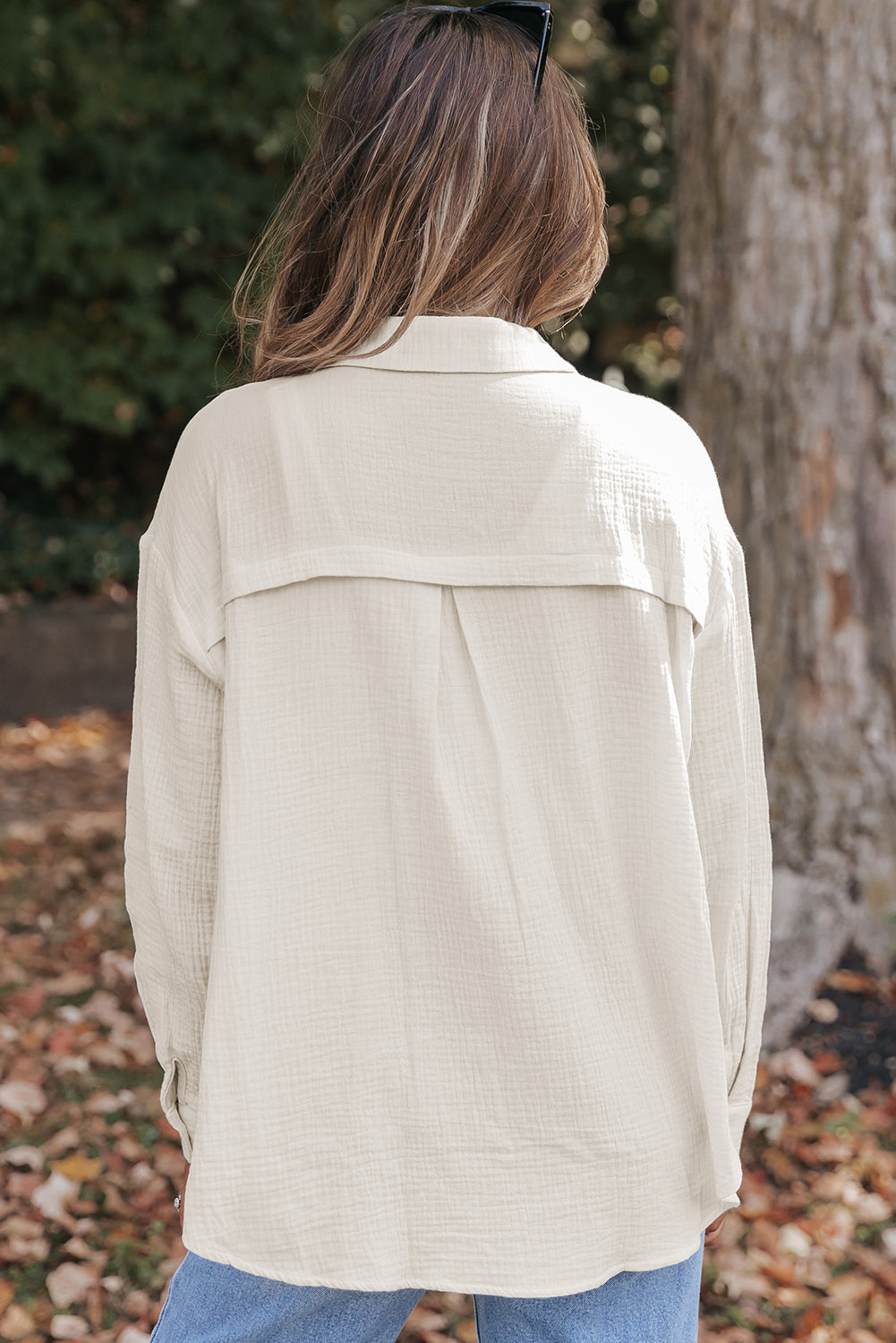 Wildflower Mist Crinkle Sleeve Oversized Cotton Womens Shirt