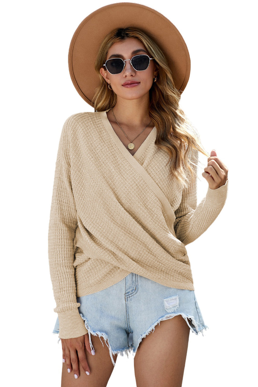 Cloudy Meadow Waffle Knit Womens Sweater