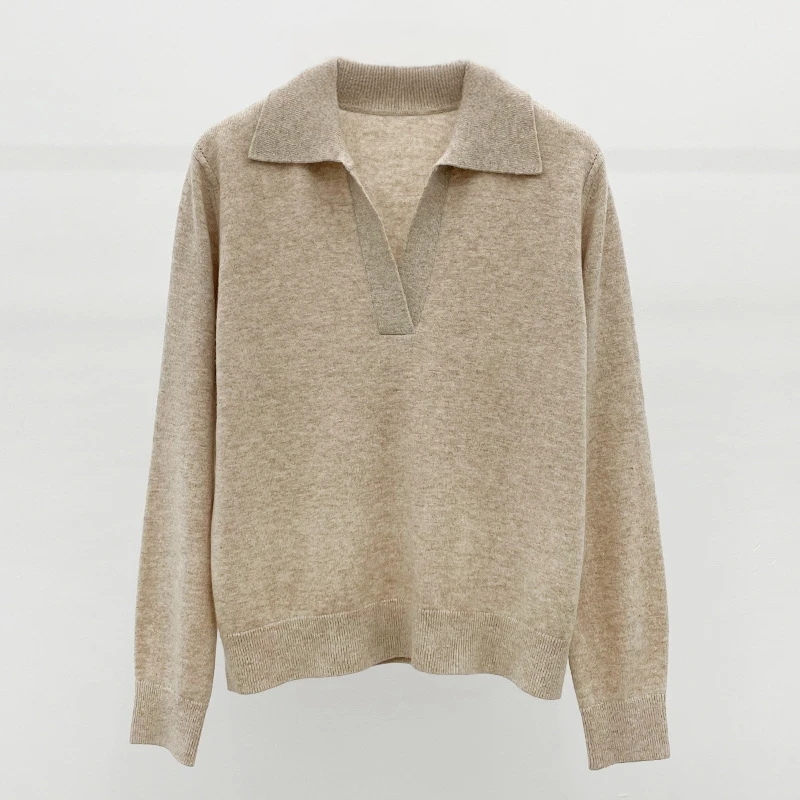 Oat Latte Collar 100% Wool Womens Sweater