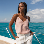 Magnolia Blush Strapless V-Neck 100% Linen Womens Tank Top