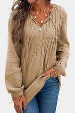 Forest Mist Textured Loose Top Linen Womens Top