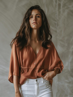 Red Orange Cotton Linen Womens Blouse