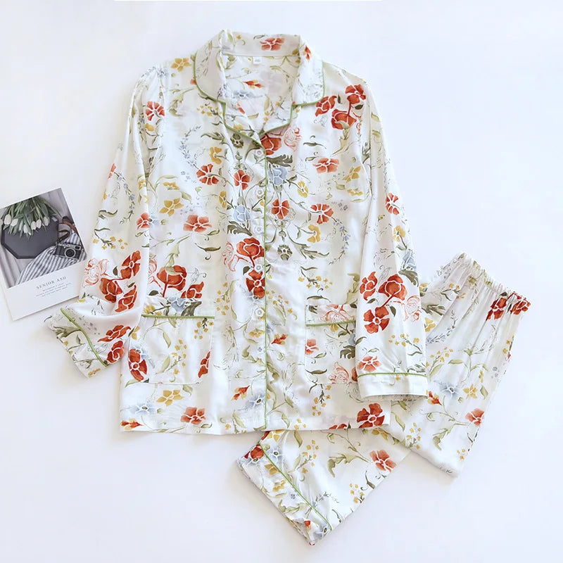 Floral Garden Long Sleeve Viscose Womens Pajama Set | Hypoallergenic - Allergy Friendly - Naturally Free