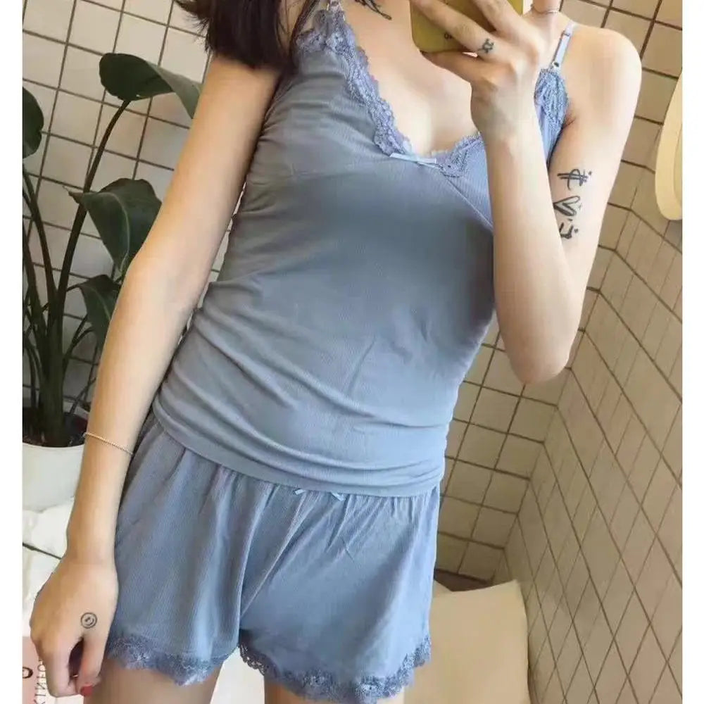 Azure Dawn Short Sleeve Cotton Womens Loungewear Pajamas