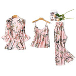 Midnight Floral Kimono Tank & Pants 3Pcs Viscose Womens Pajama Set