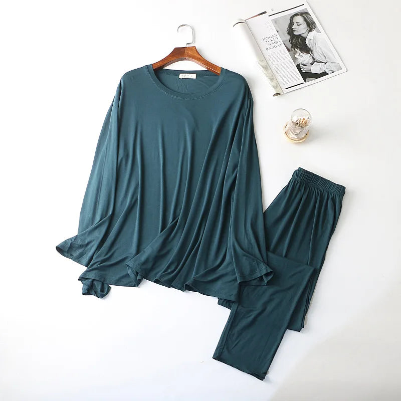 Forest Green Solid Lounge Viscose Womens Pajamas