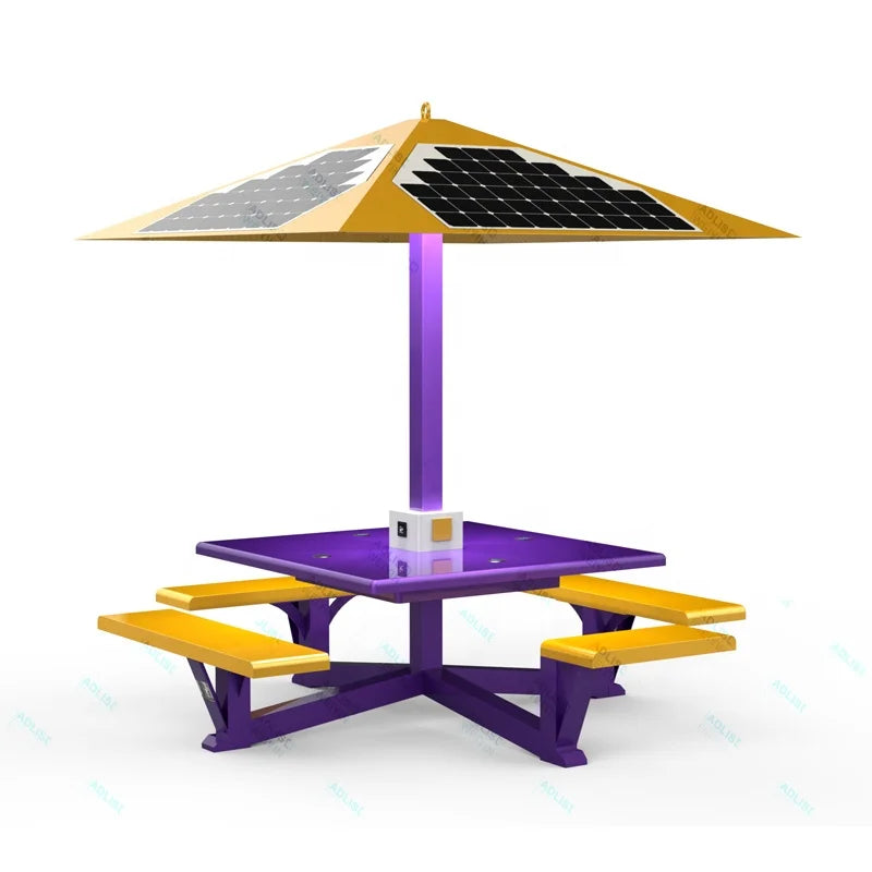Solar Powered Phone Charging Smart Outdoor Garden Picnic Table With LED Lighting