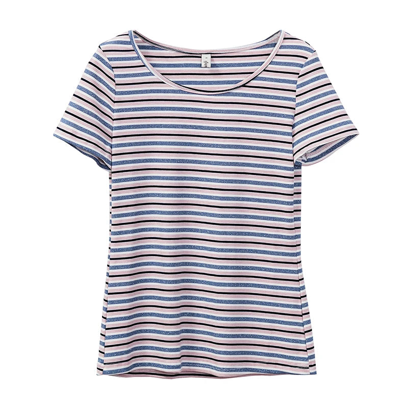 Golden Maple Stripes Casual Cotton Womens Top