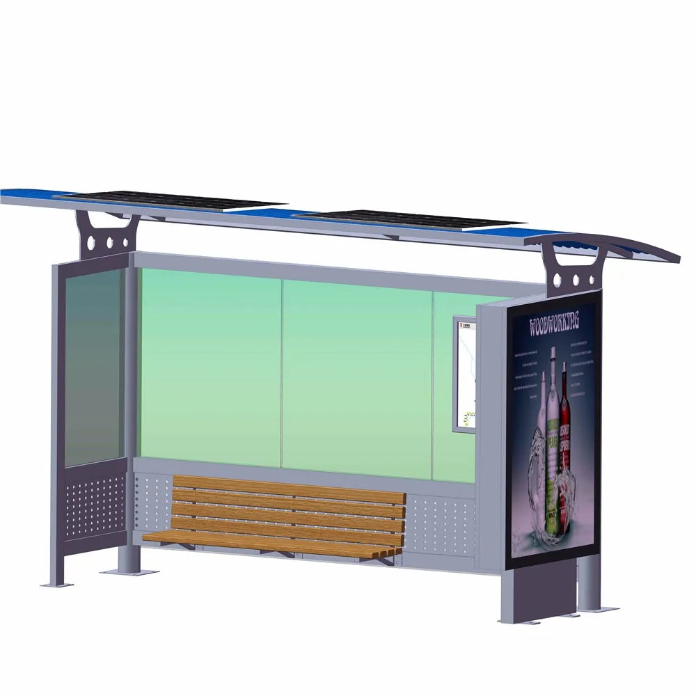 Crimson Jade Flaxen Modern Stainless Steel Solar Smart Bus Stop Shelter Unisex