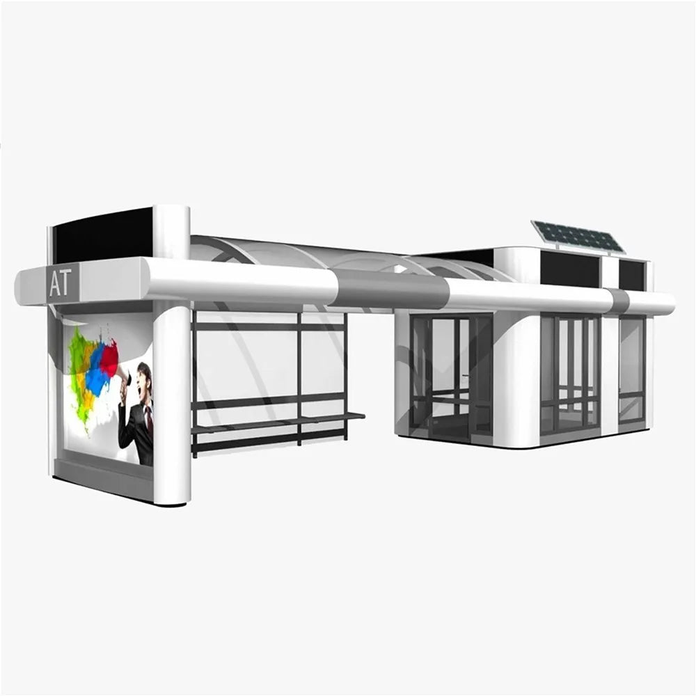 Crimson Jade Flaxen Modern Stainless Steel Solar Smart Bus Stop Shelter Unisex