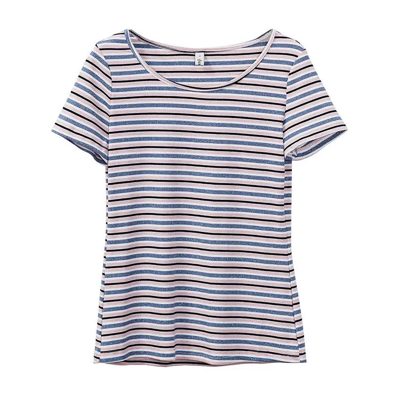 Golden Maple Stripes Casual Cotton Womens Top
