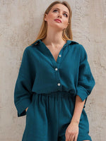 Azure Mist Pale Shorts Lounge Cotton Womens Pajamas