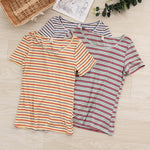 Golden Maple Stripes Casual Cotton Womens Top
