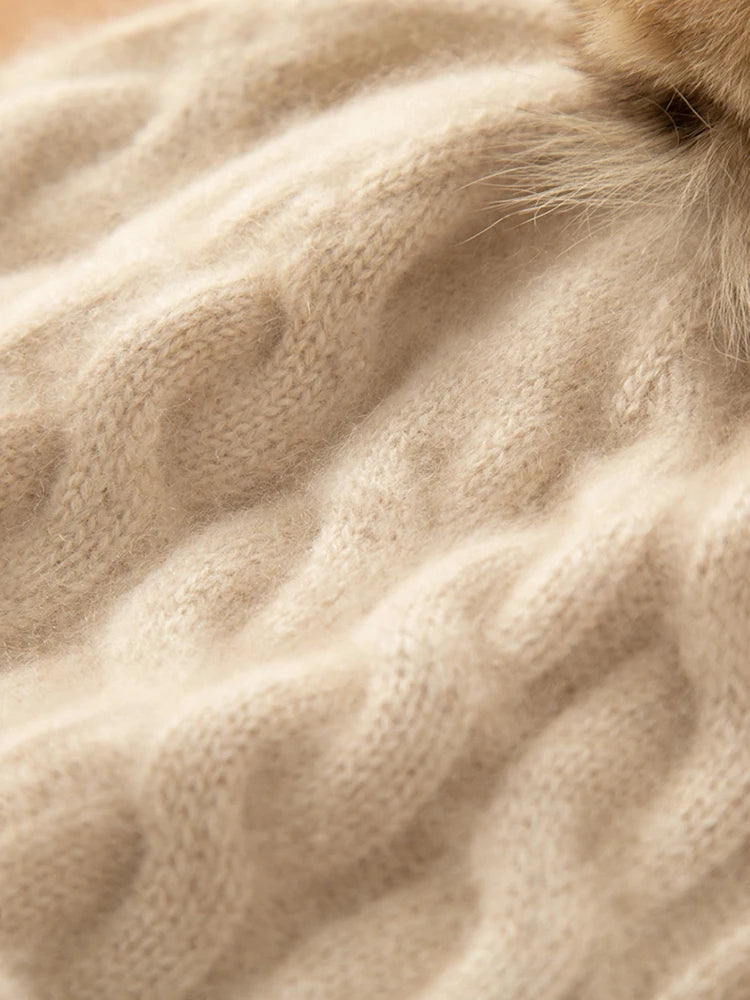 High Quality New Knitted Hat for Women Winter Hat Cashmere Luxury Beanies Skullies Real Fur Pom Hat for Girl Gorro Female Cap | Hypoallergenic - Allergy Friendly - Naturally Free