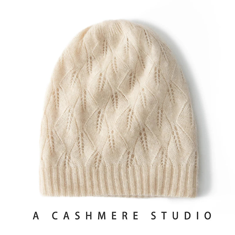 Ivory Meadow Knit Cashmere Womens Beanie Hat | Hypoallergenic - Allergy Friendly - Naturally Free