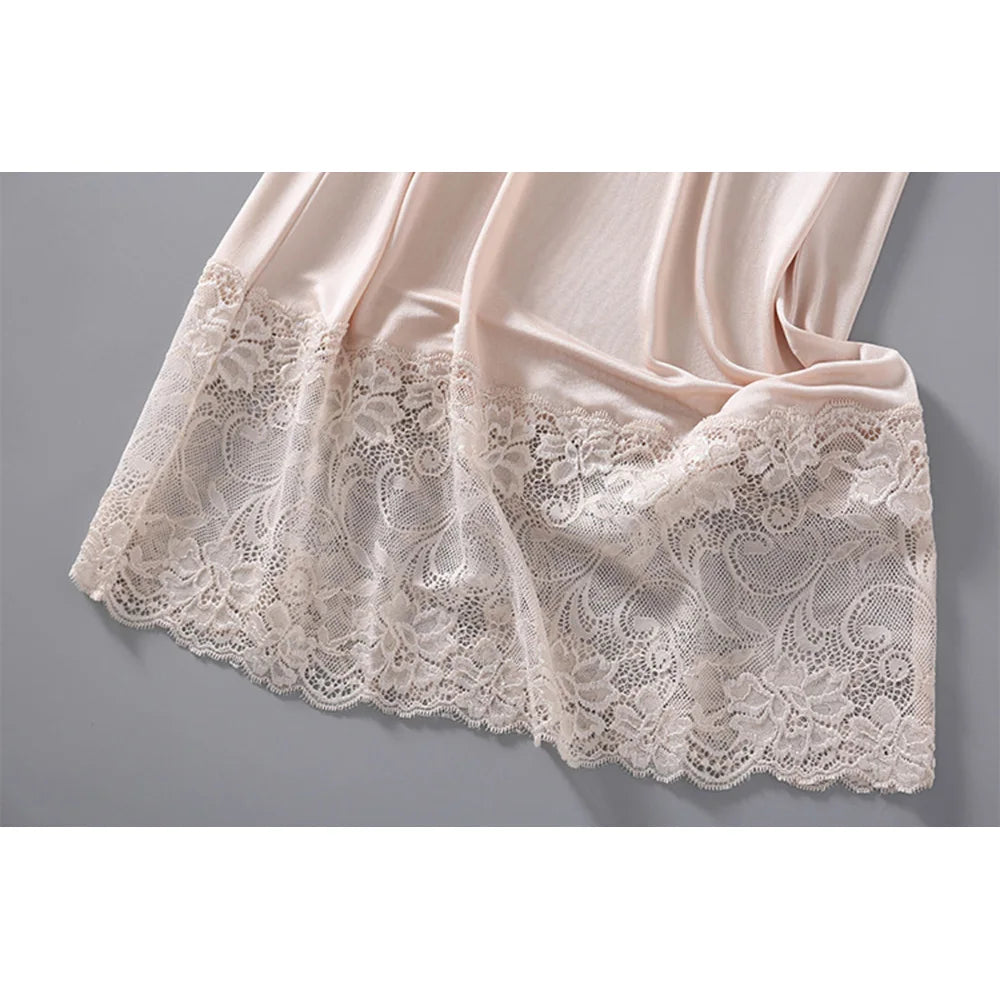 Ivory Slate Lace Slip Mulberry Silk Viscose Nightgown | Hypoallergenic - Allergy Friendly - Naturally Free