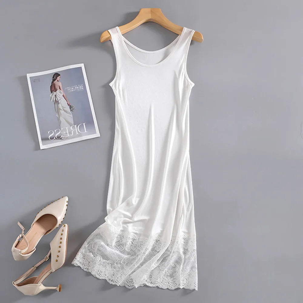 Ivory Slate Lace Slip Mulberry Silk Viscose Nightgown | Hypoallergenic - Allergy Friendly - Naturally Free